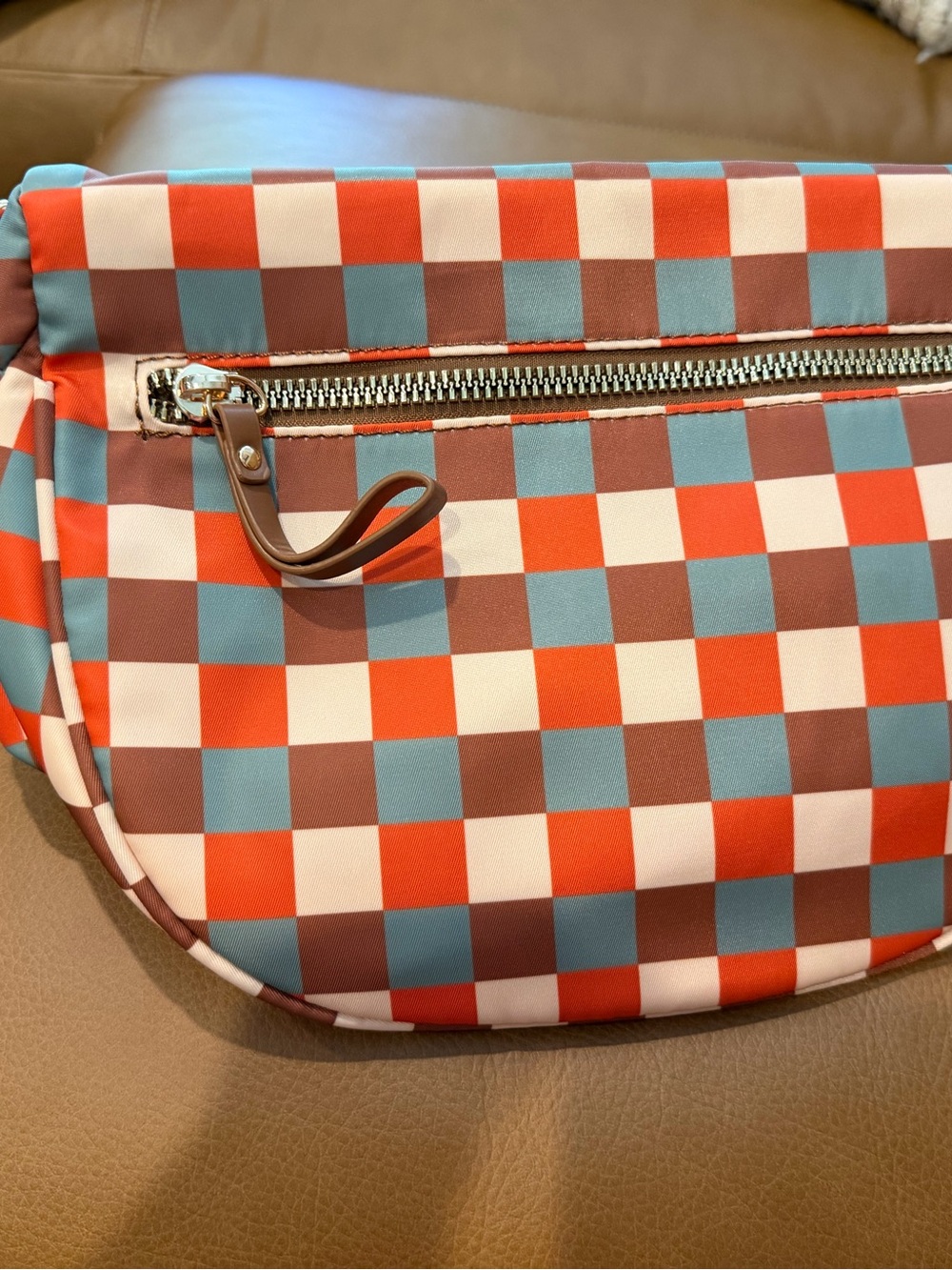 Checkerboard Crossbody Bag in Red, Blue, Brown, White - Unbranded